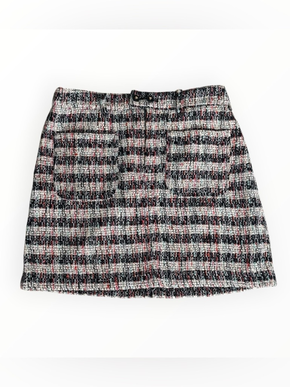 SCOTCH & SODA Plaid Tweed Mini Skirt High Waisted Multicolor Preppy Pockets L - Picture 6 of 10